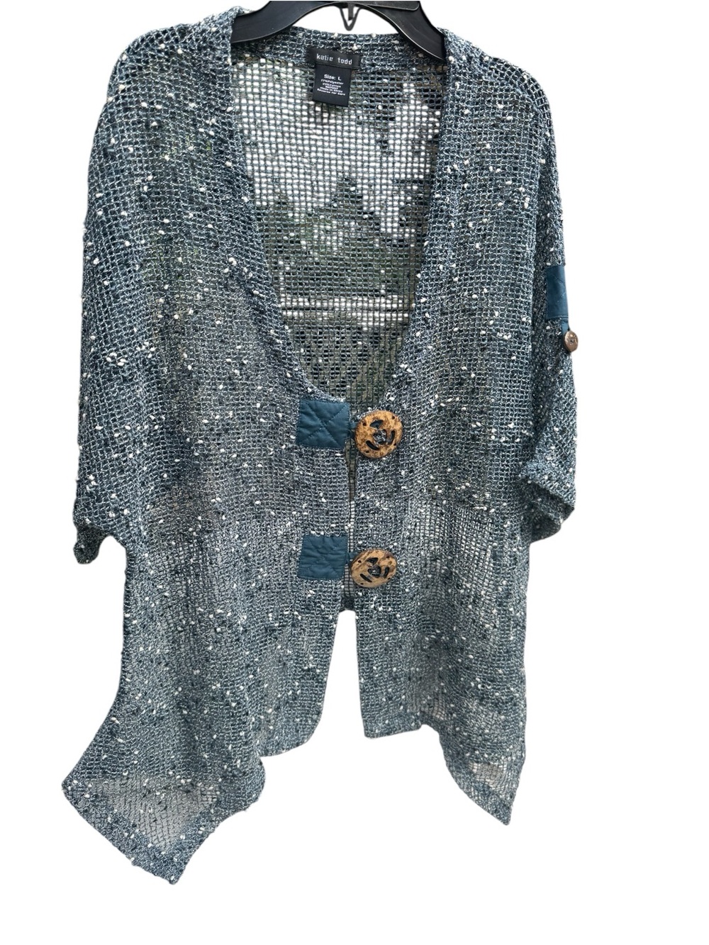 Katie Todd Knit Cardigan Sweater Slate Blue w/large buttons sz L